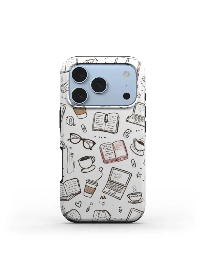 Mobcos iPhone 18 Pro Grey Doodle Premium Case Compatible with Hybrid Dual-Layer Hard Shell + Silicone Protection - Scratch-Resistant Shockproof Mobile Cover