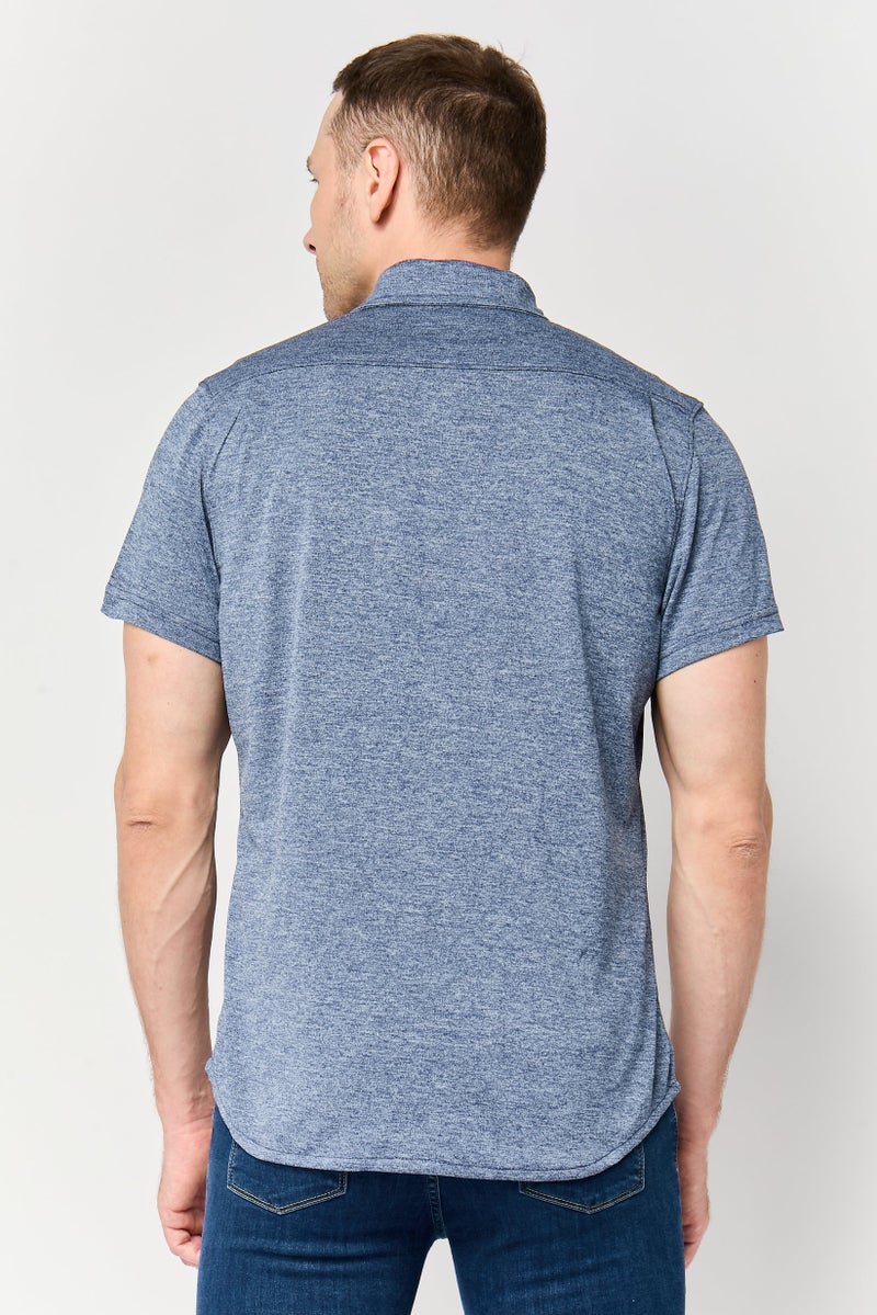 Report Collection Men Modern Fit Heather Short Sleeve Casual Shirt, Navy - Image 4