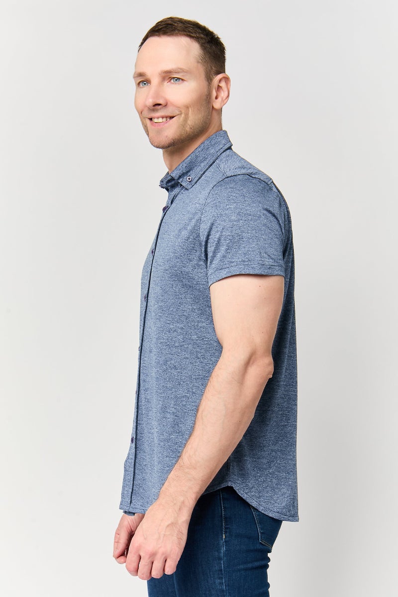 Report Collection Men Modern Fit Heather Short Sleeve Casual Shirt, Navy - Image 3