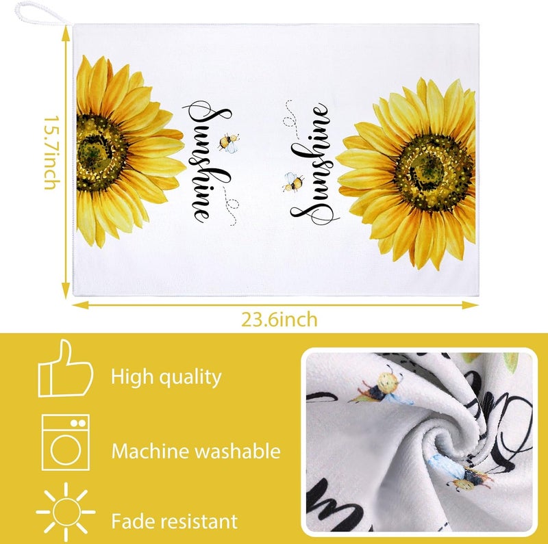 Bencailor 4 Pcs Sunflower Kitchen Towels Summer Sea Beach Flower Floral Embroidered Kitchen Dish Towels Fast Drying Kitchen Decor for Cooking, 16 x 24 Inch(Yellow, Sunflower) - Image 3