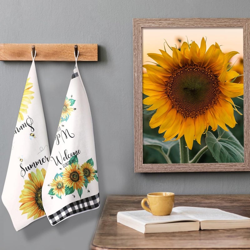 Bencailor 4 Pcs Sunflower Kitchen Towels Summer Sea Beach Flower Floral Embroidered Kitchen Dish Towels Fast Drying Kitchen Decor for Cooking, 16 x 24 Inch(Yellow, Sunflower) - Image 5