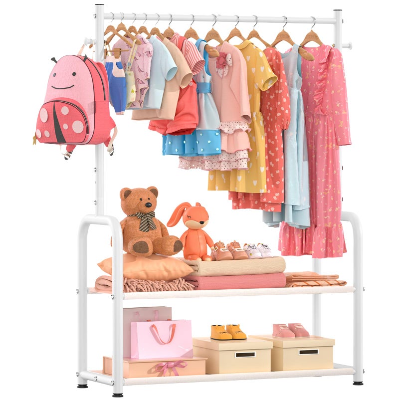 ZHKINGGS Kids Clothing Rack with 2-Layer Storage Shelf and 2 Adjustable Hanging Rods, Dress Up Rack for Hanging Clothes,Dress up Storage for Baby Toddle Kids(Classic, White) - Image 2