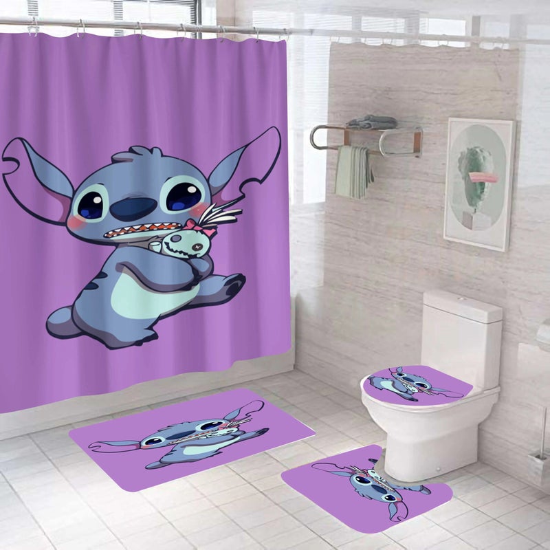 Y&D Print 100 Polyester Waterproof Christmas Stitch Cute Anime Tv Characters Kids Bathroom Rug Mat Shower Curtain Set 4 Pcs - Image 1