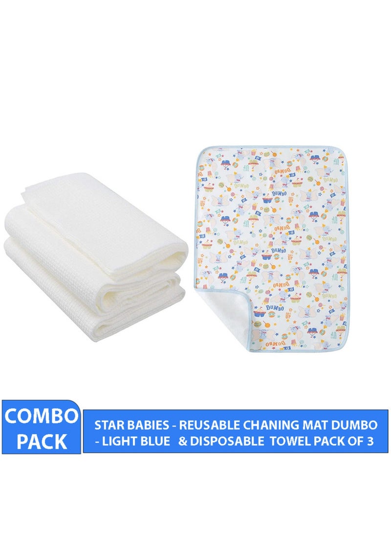 STAR BABiES Combo Pack Reusable Changing Mat With Disposable Towel Pack Of 3 Dumbo Light Blue  - Image 2