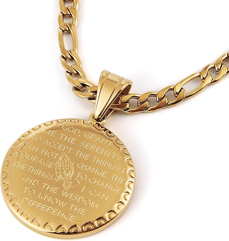 HZMAN Bible Verse Prayer Necklace Christian Jewelry Gold Stainless Steel Praying Hands Coin Medal Pendant - Image 5