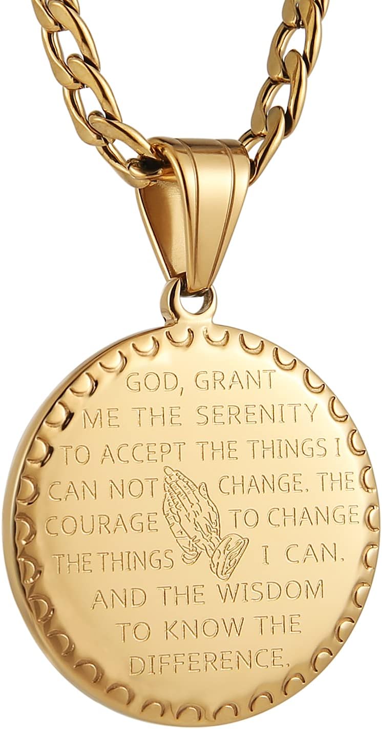 HZMAN Bible Verse Prayer Necklace Christian Jewelry Gold Stainless Steel Praying Hands Coin Medal Pendant - Image 1