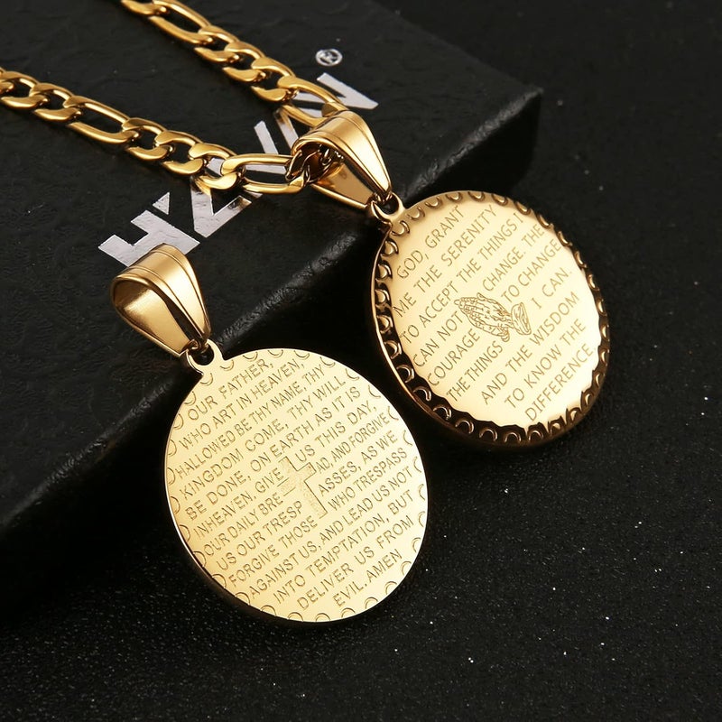 HZMAN Bible Verse Prayer Necklace Christian Jewelry Gold Stainless Steel Praying Hands Coin Medal Pendant - Image 4