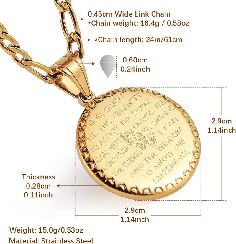 HZMAN Bible Verse Prayer Necklace Christian Jewelry Gold Stainless Steel Praying Hands Coin Medal Pendant - Image 2
