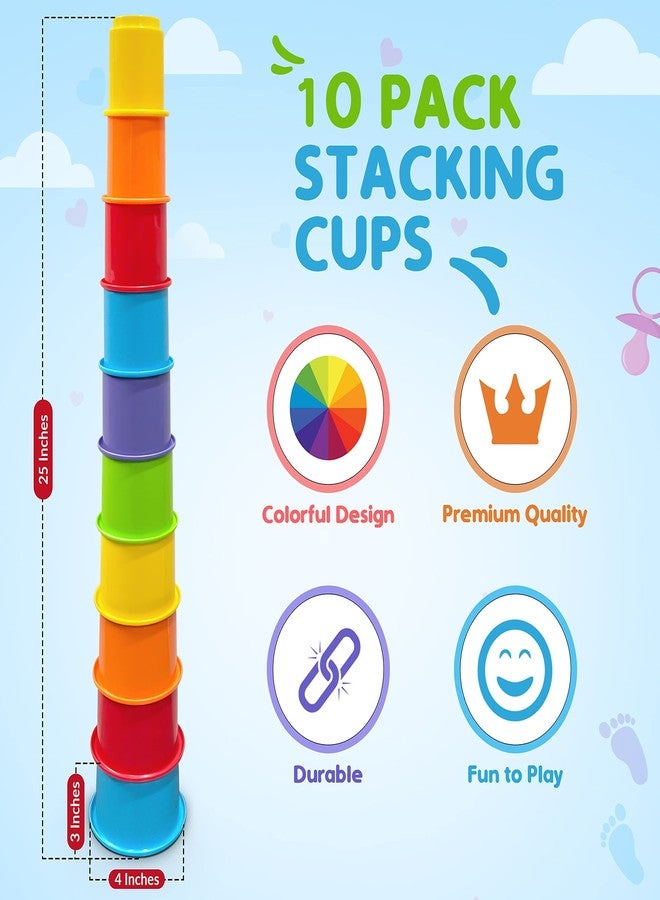 KIDSTHRILL Rainbow Colors Baby Stacking Cups for Toddlers, Tall Baby Stacking Toys Nesting Cups, Drain Holes for Bath Toys, Educational & Motor Skills Sorting & Nesting for 1 2 3 Years Old - Image 3
