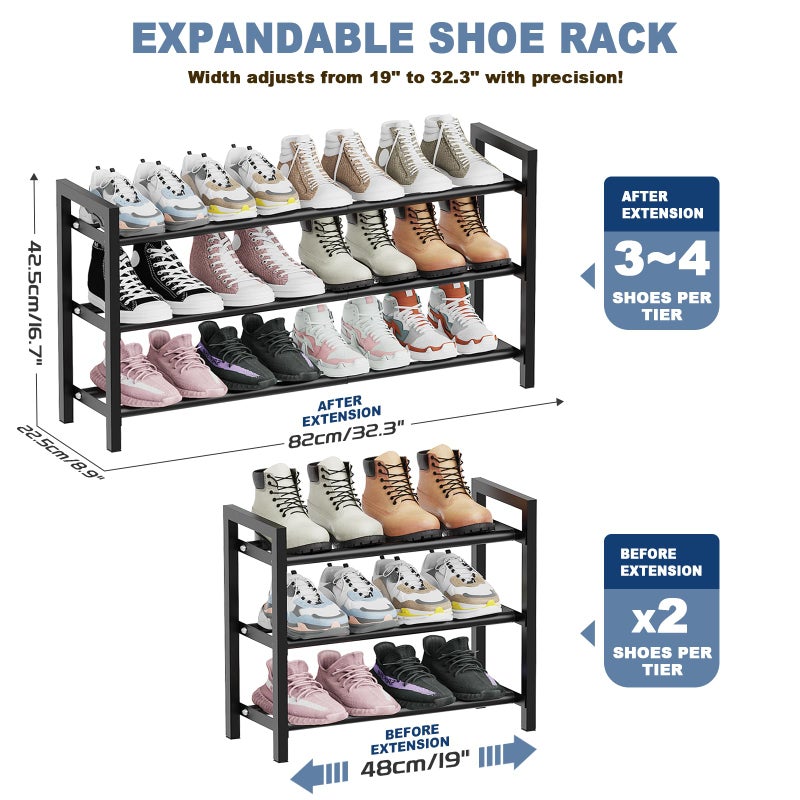 Mavivegue 18-33â€ Expandable Shoe Rack for Closet, 3-Tier Shoe Organizer, Adjustable Shoe Rack for Front Door Entrance, Entryway - Image 2