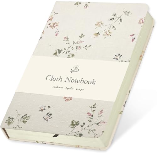ipoul Floral Linen Notebook, Similar Embroidered, Small, 5x7, B6, Hardcover, Lay Flat, Lined & Unlined Sketchbook, Journal for Women,White - Image 1