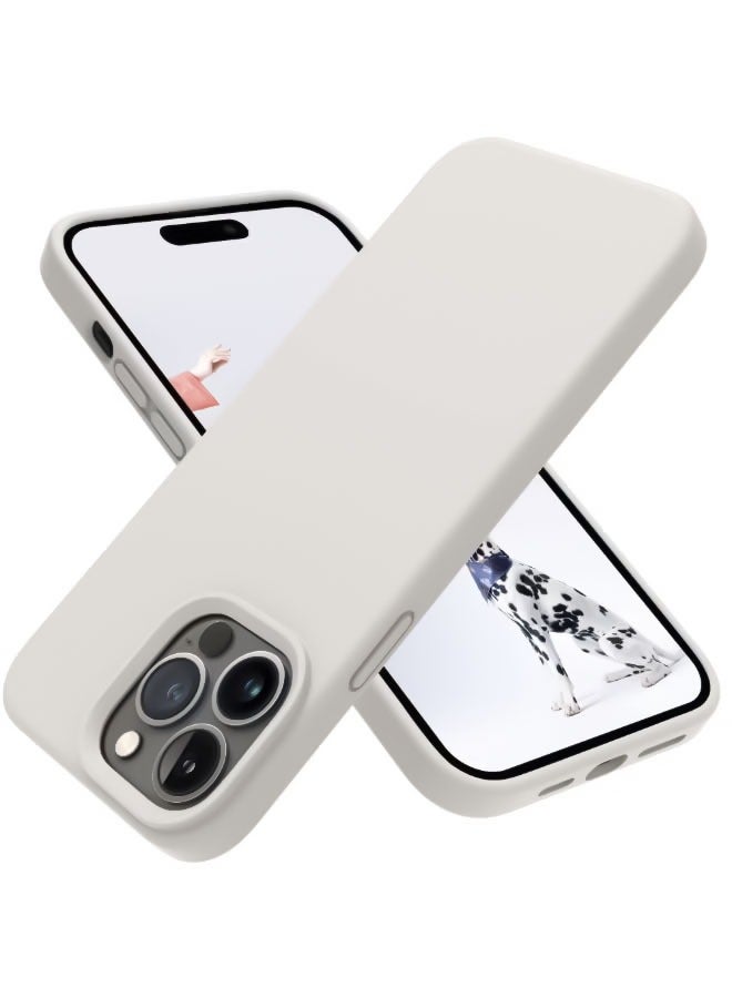 Compatible with iPhone 15 Pro Max Case 6.7 Inch Slim Liquid Silicone 4 Layers Soft Gel Rubber Shockproof Protective Phone Case with Anti Scratch Microfiber Lining (Off white) - Image 1