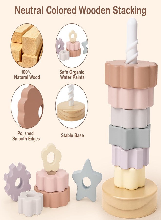 Joyreal Wooden Spinning Stacking Toys, Neutral Ring Stacker Montessori Toys for Toddlers 1-3, Christmas Birthday Gifts for Boys Girls - Image 4