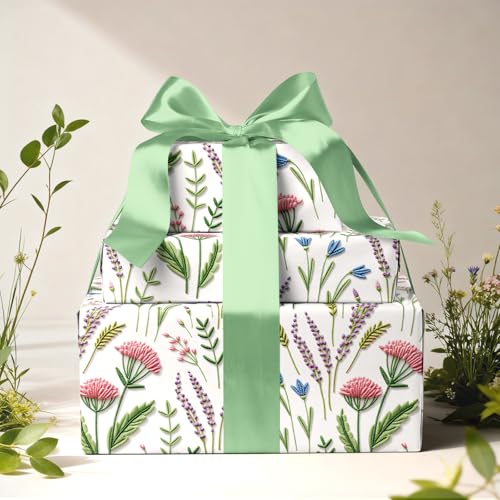 LaRibbons Spring Floral Wrapping Paper for Women Girls, Elegant Wild Flower Gift Wrap Roll for Wedding, Bridal Shower, Birthday, Mother's Day & Spring Gifts, 17 Inch x 33 Feet - Image 3