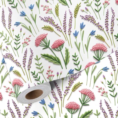 LaRibbons Spring Floral Wrapping Paper for Women Girls, Elegant Wild Flower Gift Wrap Roll for Wedding, Bridal Shower, Birthday, Mother's Day & Spring Gifts, 17 Inch x 33 Feet - Image 1