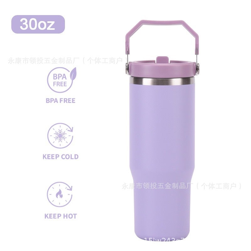 30oz Stainless Steel Tumbler with Straw and Handle - Image 2