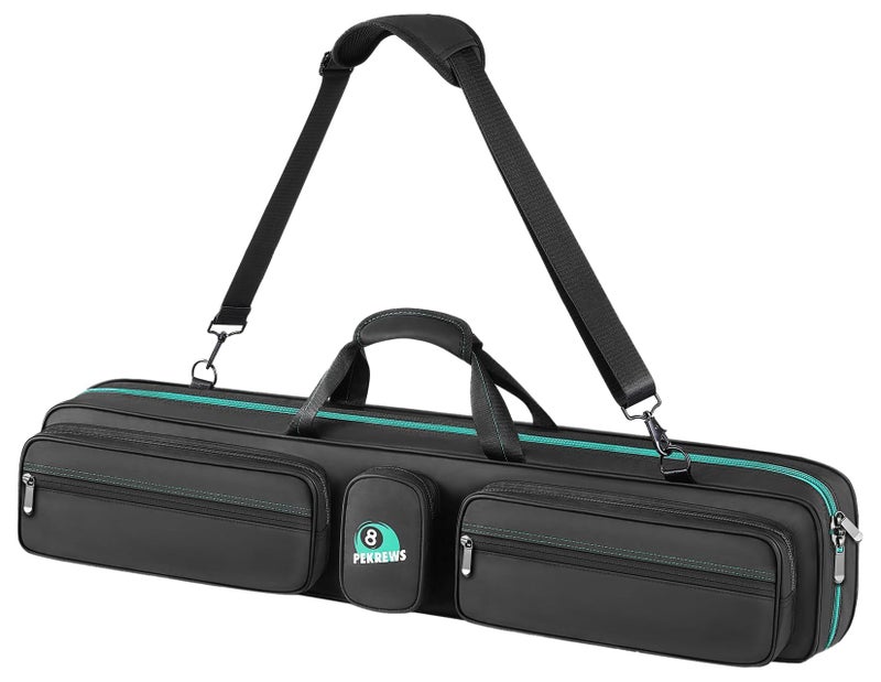 PEKREWS PEKREWS Pool Cue Case 4x4 Pool Stick Bag with Backpack Straps Soft Billiard Cue Carrying Case with Shoulder Strap, Billiard Stick Case Holds 4 Butts 4 Shafts and Billiards Accessories, Black - Image 1