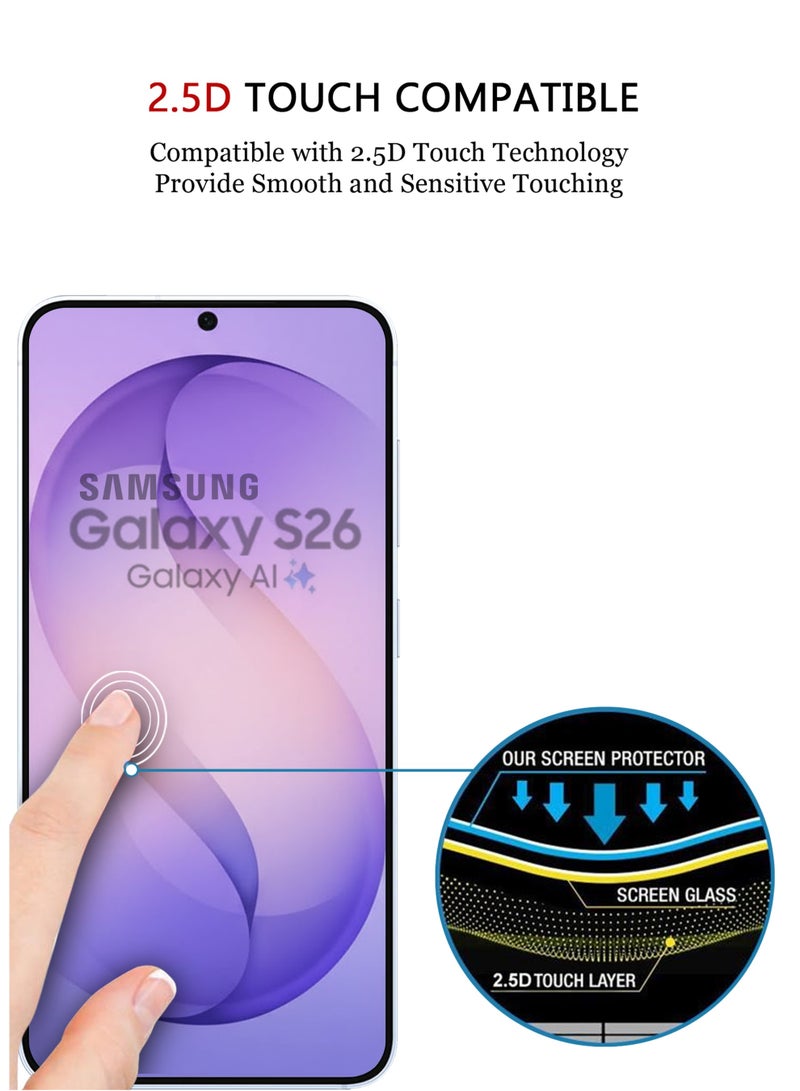عبوة من قطعتين من واقي شاشة سامسونج جالاكسي S26 | زجاج مقوى متوافق مع سامسونج جالاكسي S26 | واقي شاشة عالي الدقة بالكامل، زجاج مقوى مقاوم للخدش، تغطية كاملة للحواف، مع طقم تركيب سهل - أسود - Image 5