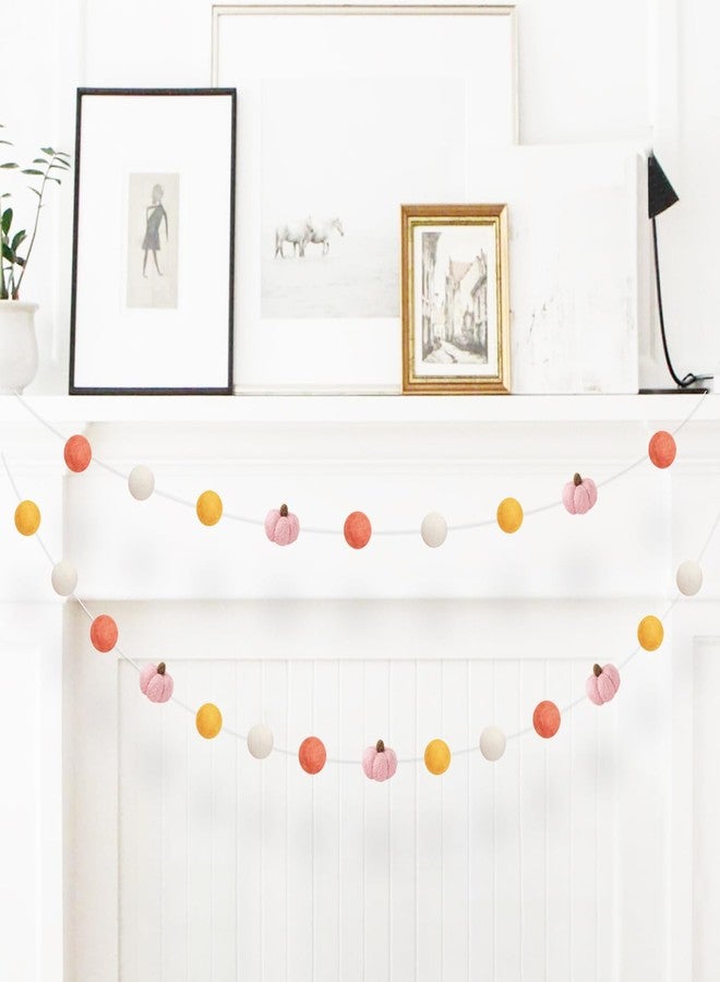 Aukolass Pumpkin Felt Ball Pom Pom Banner - Autumn Thanksgiving Decor - 70.9 inches (Pink Pumpkin) - Image 2