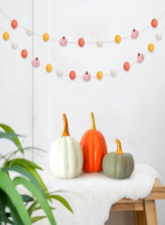 Aukolass Pumpkin Felt Ball Pom Pom Banner - Autumn Thanksgiving Decor - 70.9 inches (Pink Pumpkin) - Image 4