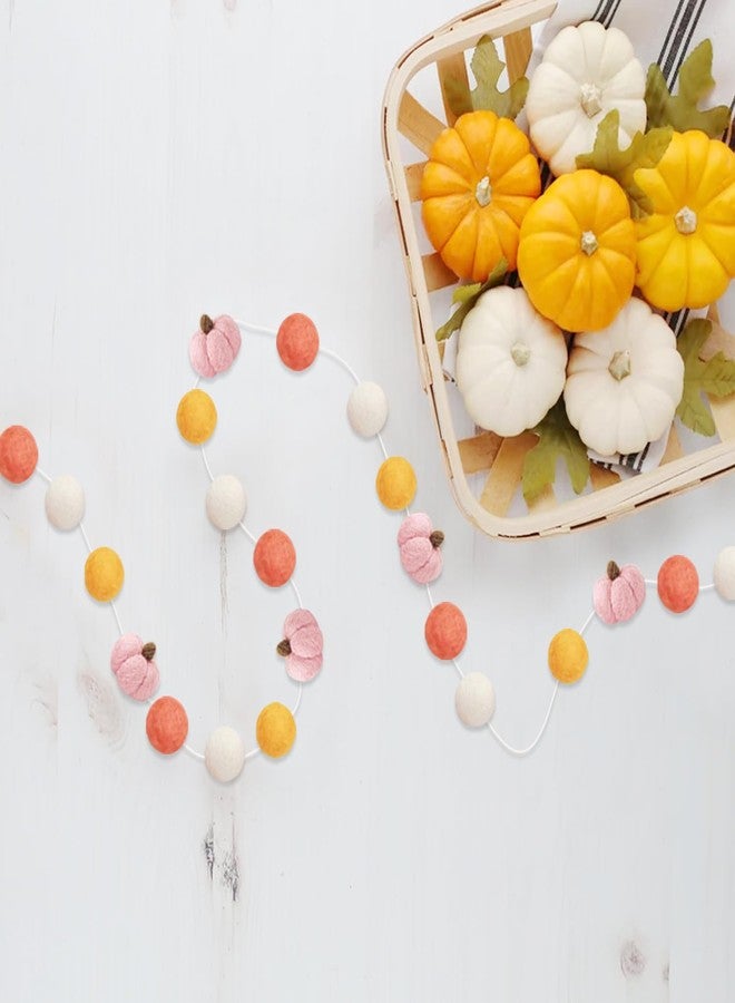 Aukolass Pumpkin Felt Ball Pom Pom Banner - Autumn Thanksgiving Decor - 70.9 inches (Pink Pumpkin) - Image 5