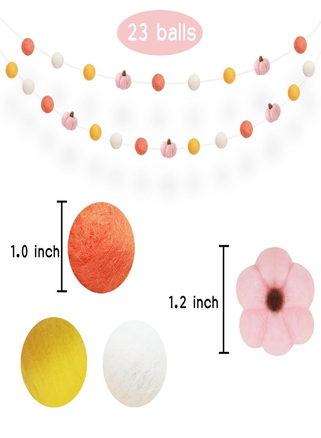 Aukolass Pumpkin Felt Ball Pom Pom Banner - Autumn Thanksgiving Decor - 70.9 inches (Pink Pumpkin) - Image 3