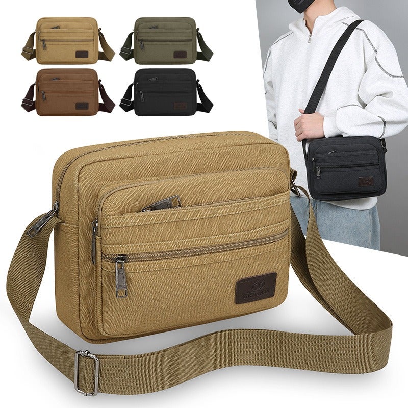 SHENGAO Thickened Canvas Men's Crossbody Bag - Everyday Wallet Organizer with Multiple Zipper Pockets, Durable and Versatile - Image 1