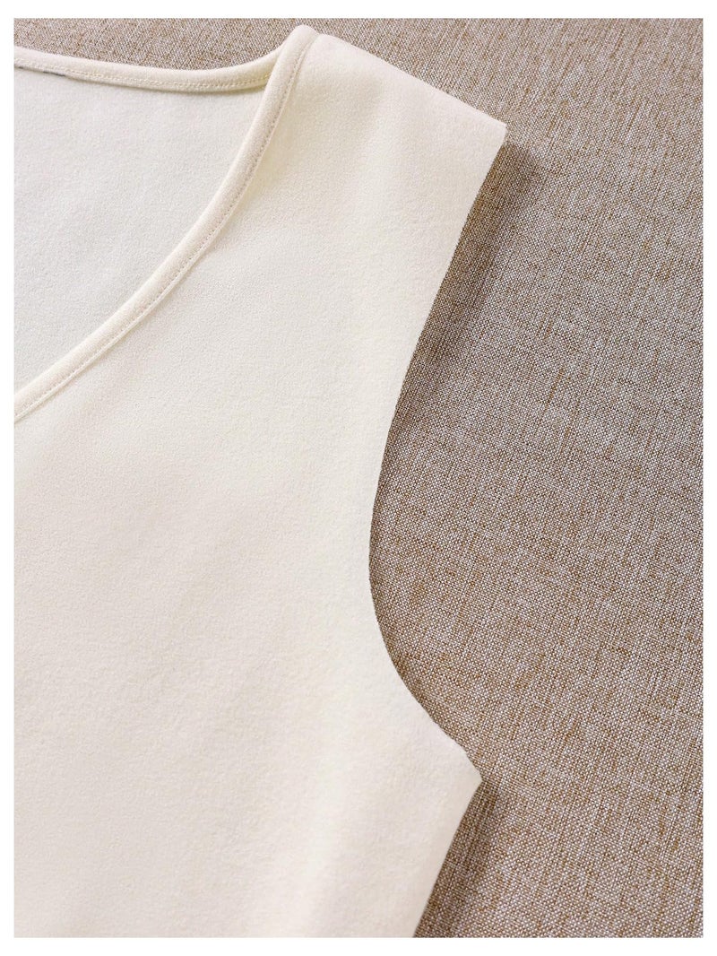 MakeMeChic Women's Blazer Vest Business Casual V Neck Button Down Sleeveless Summer Tops Apricot X-Small - Image 3
