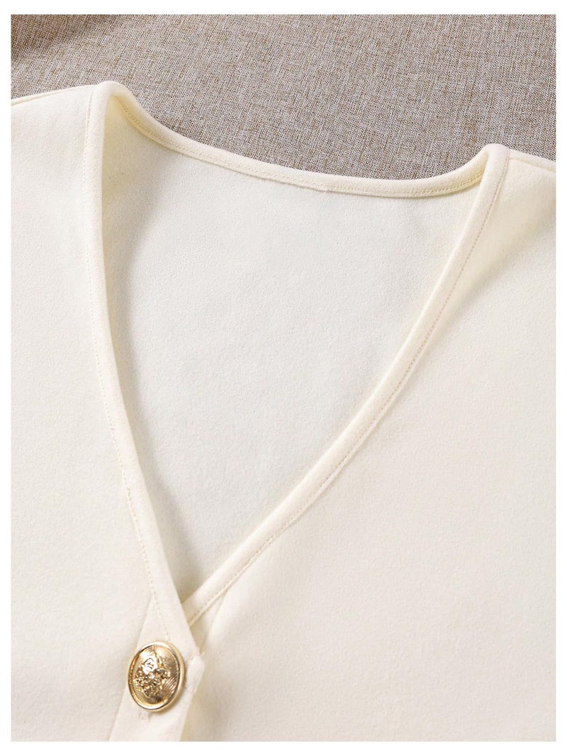 MakeMeChic Women's Blazer Vest Business Casual V Neck Button Down Sleeveless Summer Tops Apricot X-Small - Image 5