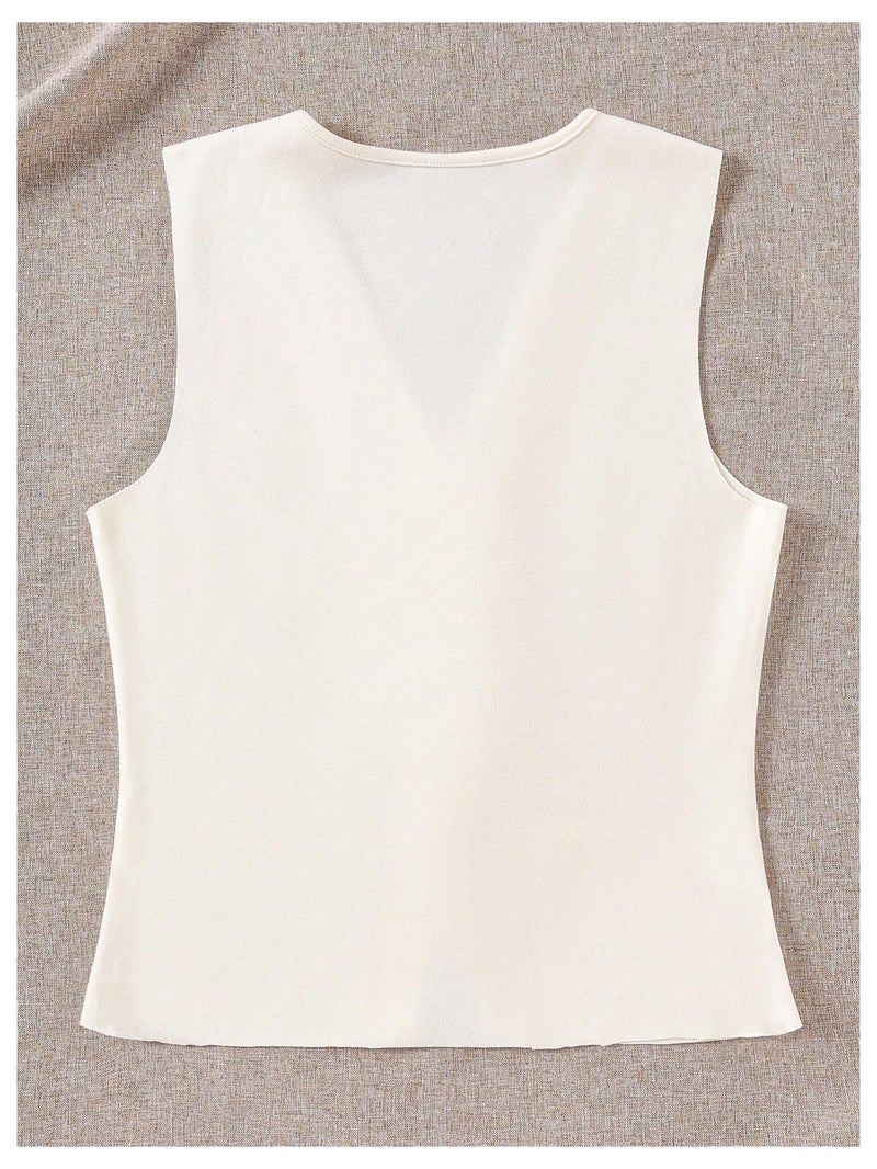 MakeMeChic Women's Blazer Vest Business Casual V Neck Button Down Sleeveless Summer Tops Apricot X-Small - Image 2