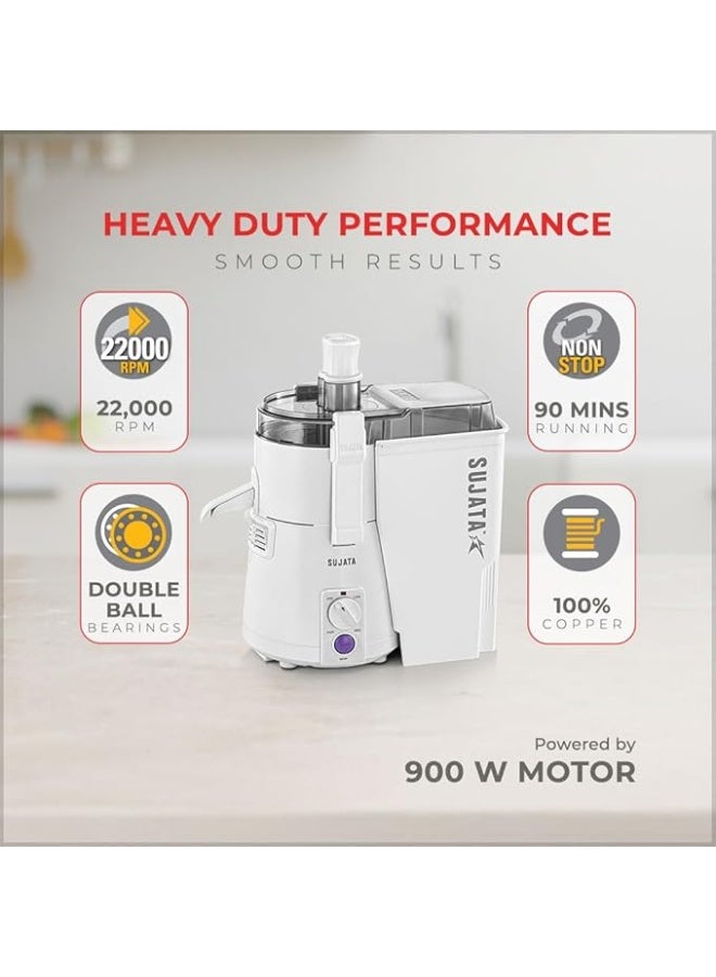 Sujata Powermatic Plus Juicer Mixer Grinder|900 Watts Double Ball Bearing Motor|22000 RPM|Non-Stop 90 Mins Running|2 Jars including 1750ml Blender, 1000ml Grinder Jar| (White) - Image 4