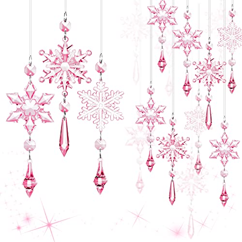 Boao Light Pink 15 Pcs Crystal Snowflake Ornaments for Winter Acrylic Snowflake Decorations Wonderland for Party Favor Celebration - Image 1