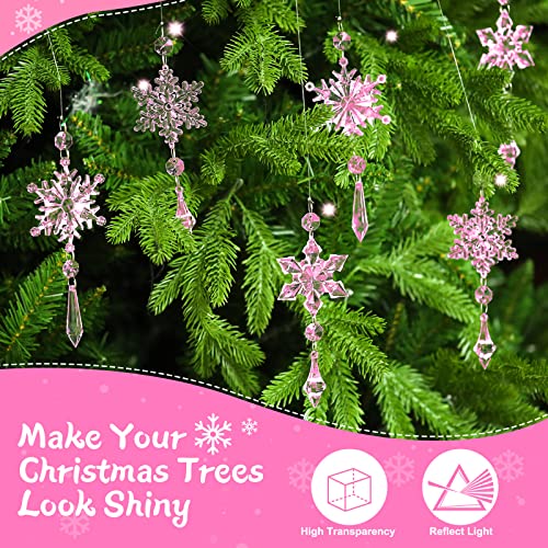 Boao Light Pink 15 Pcs Crystal Snowflake Ornaments for Winter Acrylic Snowflake Decorations Wonderland for Party Favor Celebration - Image 3