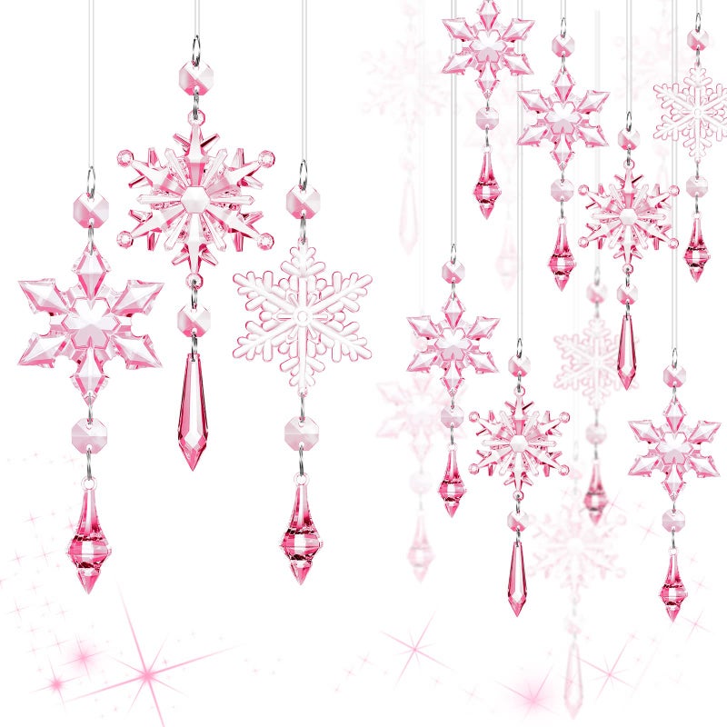Boao Light Pink 15 Pcs Crystal Snowflake Ornaments for Winter Acrylic Snowflake Decorations Wonderland for Party Favor Celebration - Image 2