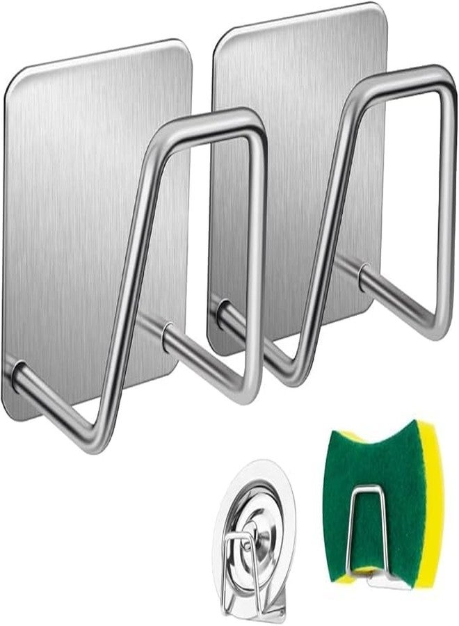ERITIN Sink Sponge Holder Stainless Steel Sink Sponge Holder, Adhesive Wall Mount Kitchen Organizer Rack for Sponge Scrubber Cloth (2) - Image 1