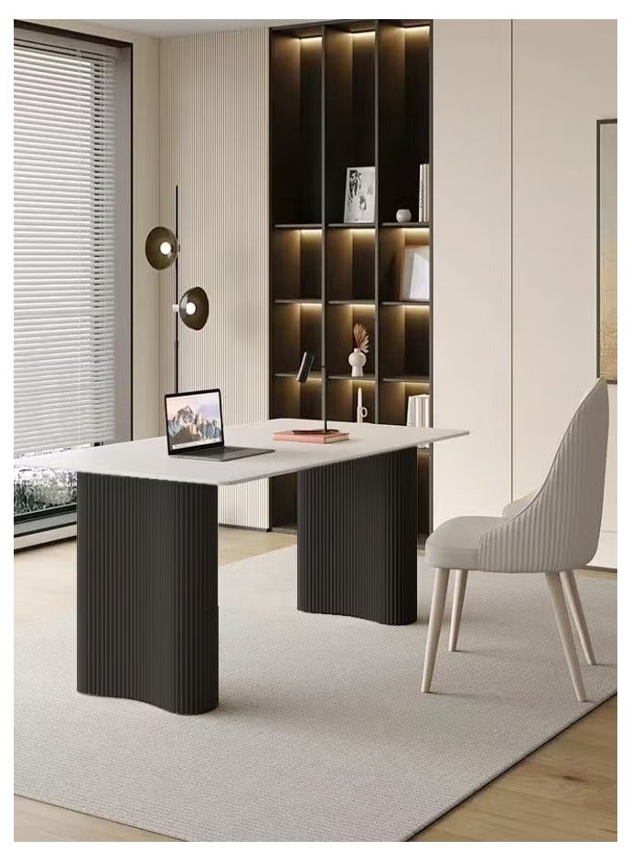 رافين طاولة كمبيوتر محمول بتصميم عصري فاخر متعدد الأغراض، طاولة عمل واسعة من روك سلاب، قاعدة متينة من الفولاذ الكربوني، طاولة طعام للمطبخ وغرفة المعيشة والمكتب المنزلي 120×60×75 سم - Image 1