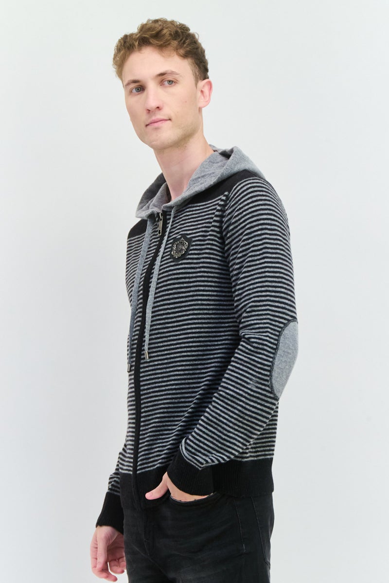 Ed Hardy سويت شيرت كامل بسحاب بغطاء رأس للرجال بشعار باتش، أسود - Image 3