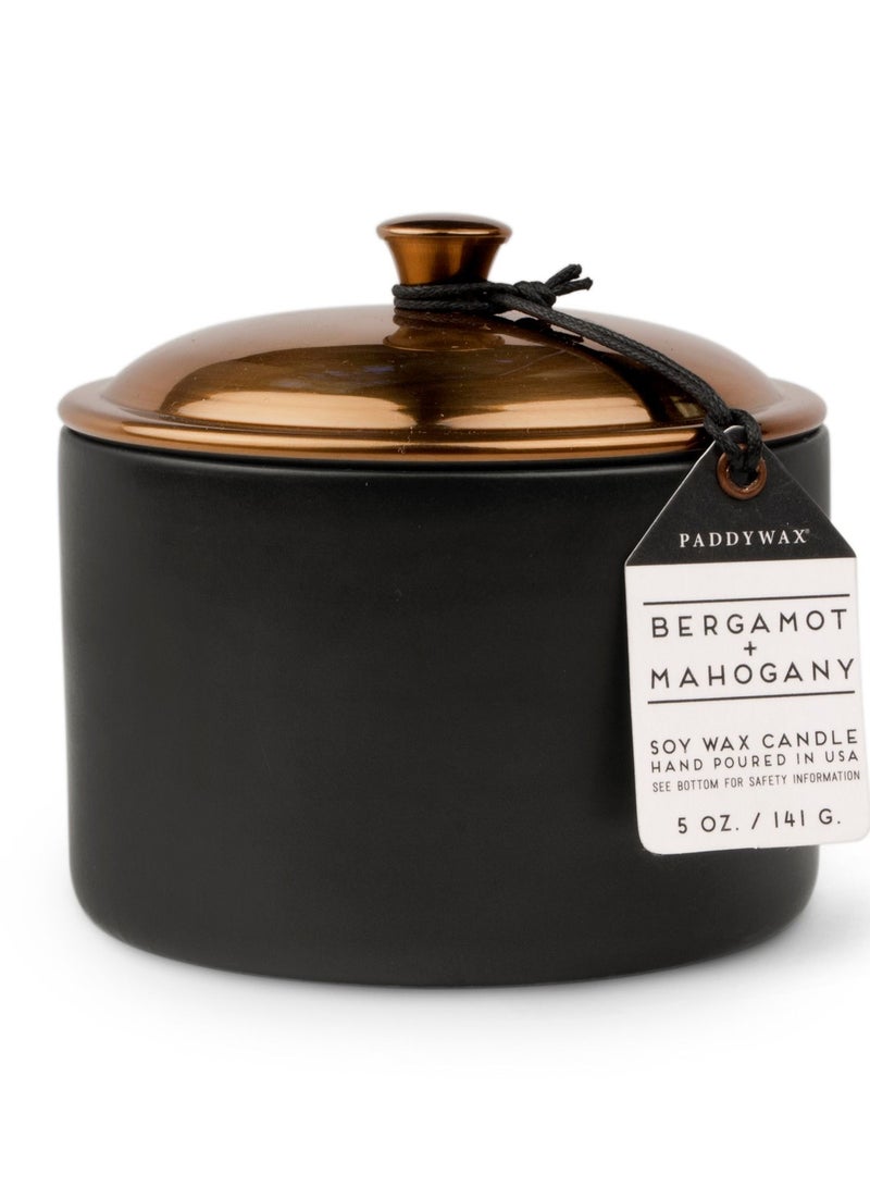 Paddywax Hygge 5 Oz. Black Ceramic With Lid Bergamot Mahogony 