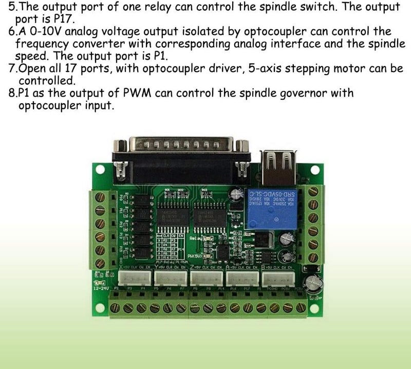 KOOBOOK 1Pcs 5 Axis CNC Breakout Board Mach3 Interface Board with Optical Coupler for MACH3 Stepper Motor Driver（With USB Cable） - Image 2