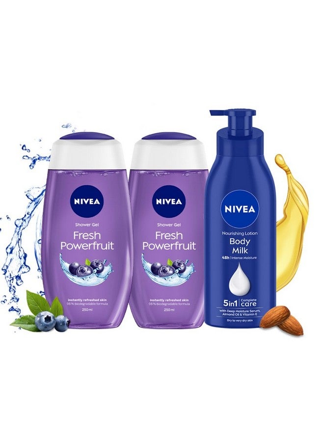 NIVEA Body Lotion 400ml & Powerfruit Shower Gel 250ml [Pack of 3] - Image 1