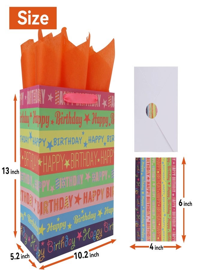 Qirrmiy 13'' Large Happy Birthday Gift Bag Set with Handles, Greeting Card, Tissue Papers and Stickers for Girls Women Kids Teens Boys Men, Words Design, 1 Pcs - Image 2