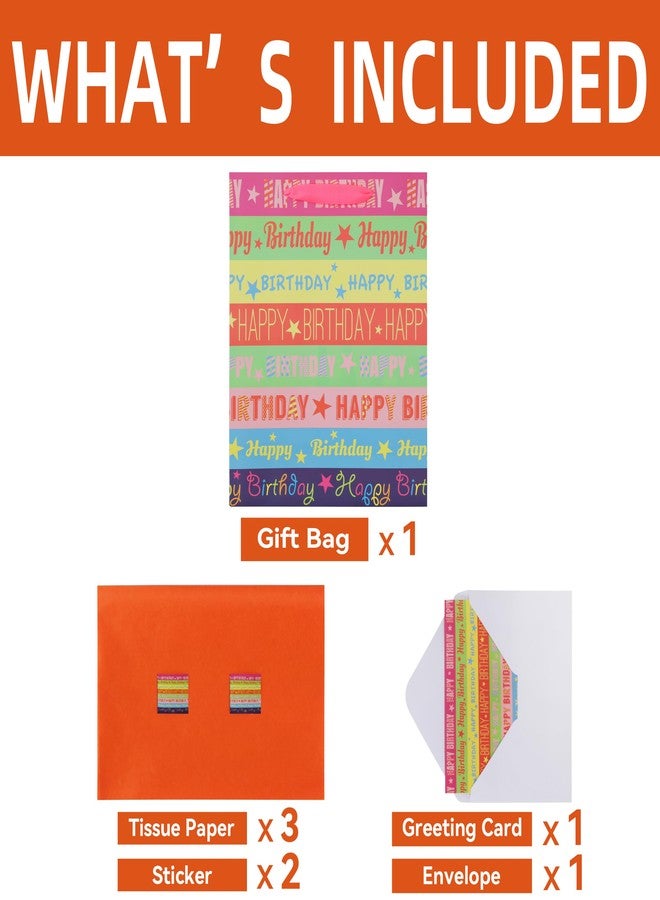Qirrmiy 13'' Large Happy Birthday Gift Bag Set with Handles, Greeting Card, Tissue Papers and Stickers for Girls Women Kids Teens Boys Men, Words Design, 1 Pcs - Image 3