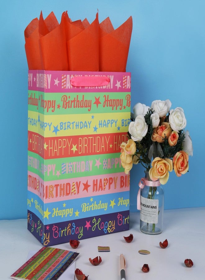 Qirrmiy 13'' Large Happy Birthday Gift Bag Set with Handles, Greeting Card, Tissue Papers and Stickers for Girls Women Kids Teens Boys Men, Words Design, 1 Pcs - Image 5