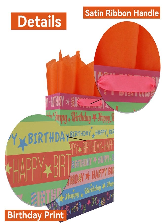 Qirrmiy 13'' Large Happy Birthday Gift Bag Set with Handles, Greeting Card, Tissue Papers and Stickers for Girls Women Kids Teens Boys Men, Words Design, 1 Pcs - Image 4