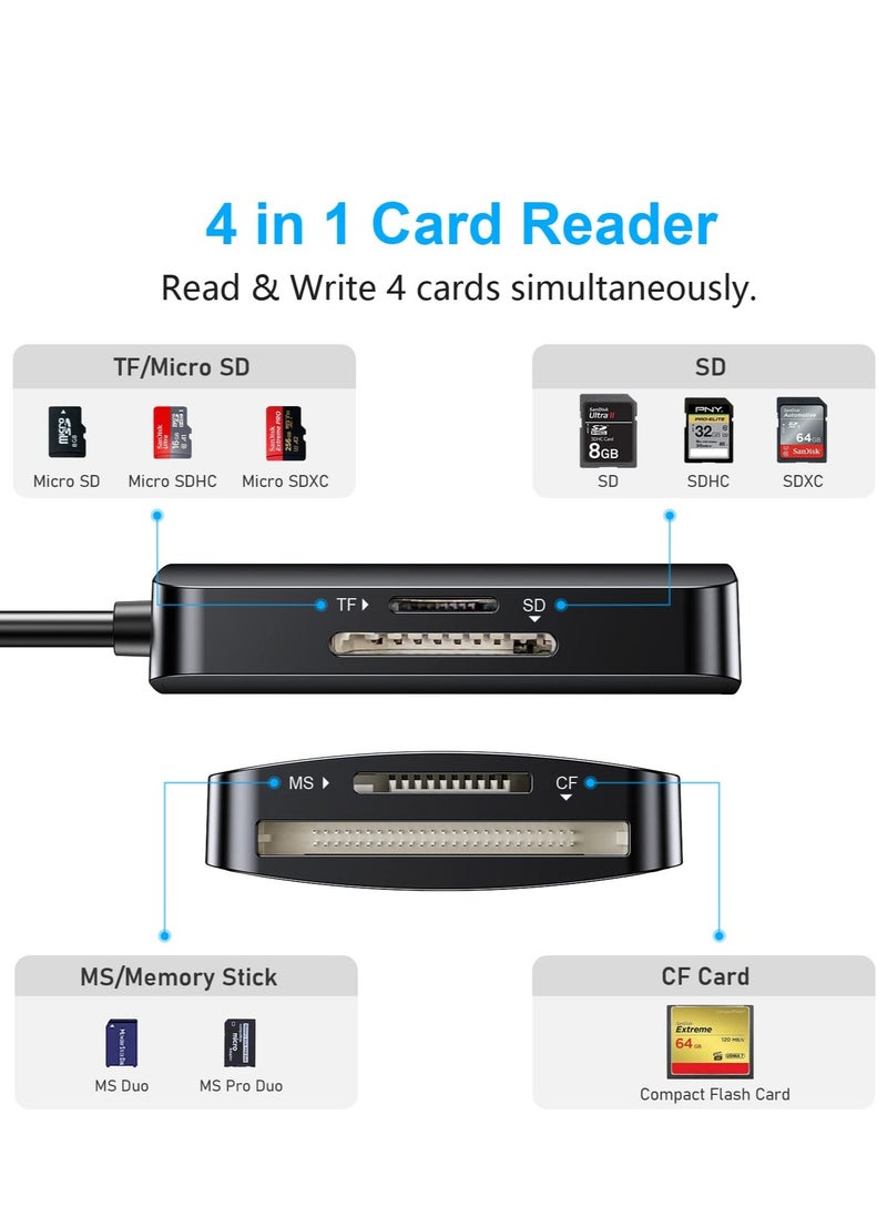 Generic - ​ SD Card Reader, 4 in 1 Dual Connector USB C & USB 3.0 Card Reader Adapter, 4 Cards Simultaneously Memory Card Adapter for SD/SDHC/SDXC/Micro SD, etc, Compatible with Windows OS - Image 1