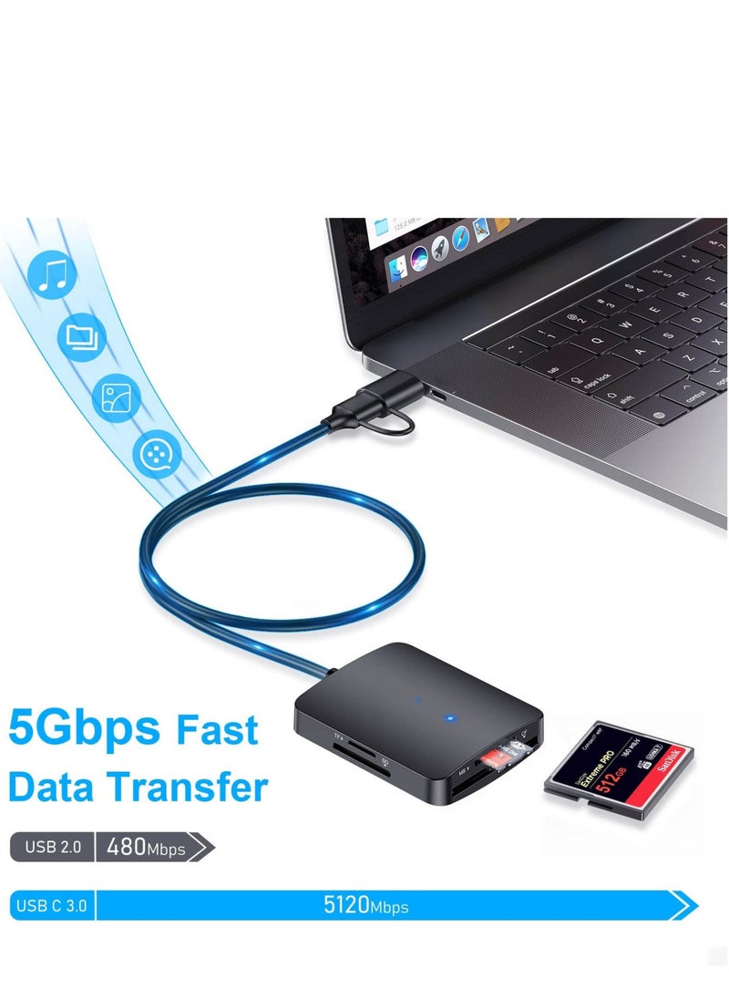 Generic - ​ SD Card Reader, 4 in 1 Dual Connector USB C & USB 3.0 Card Reader Adapter, 4 Cards Simultaneously Memory Card Adapter for SD/SDHC/SDXC/Micro SD, etc, Compatible with Windows OS - Image 1