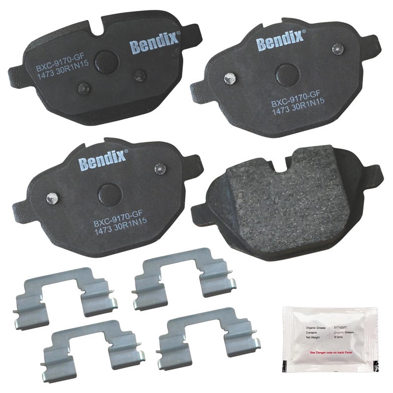 Bendix Priority1 CFC1473 Ceramic Rear Brake Pads for Select Models BMW 520i, 528i, 528i xDrive, 530e, 530e 530i, 530i 535d, 535d 535i, 535i 540d 750Li, ActiveHybrid 5, i8, X3, X4, Z4 - Image 1