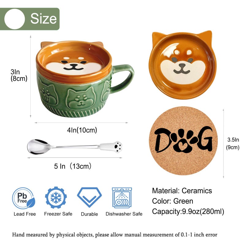 BigNoseDeer Cute Kawaii Dog Mug,Dog Coffee Mugs with Lids,Novelty Animal Coffee Ceramic Tea Cup Dessert Saucer Set,Christmas Birthday Presents for Girls Friend Kids,Dog Lovers Gifts for Women - Image 4