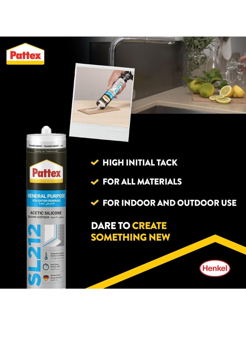 Pattex Henkel Pattex Acetic Transparent Silicone Sealant 280ml-SL212  - Image 3