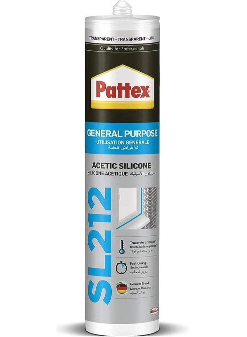Pattex سليكون شفاف حمضي للتسربات الداخلية والخارجية، 280 مل - SL212، شفاف - Image 1